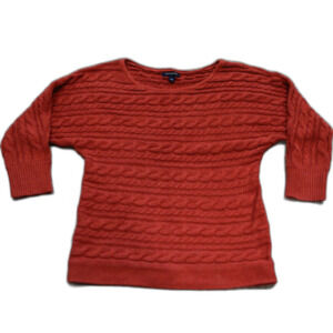 Banana Republic Burnt Orange Textured Sweater M Cable Knit Cotton Blend Cozy